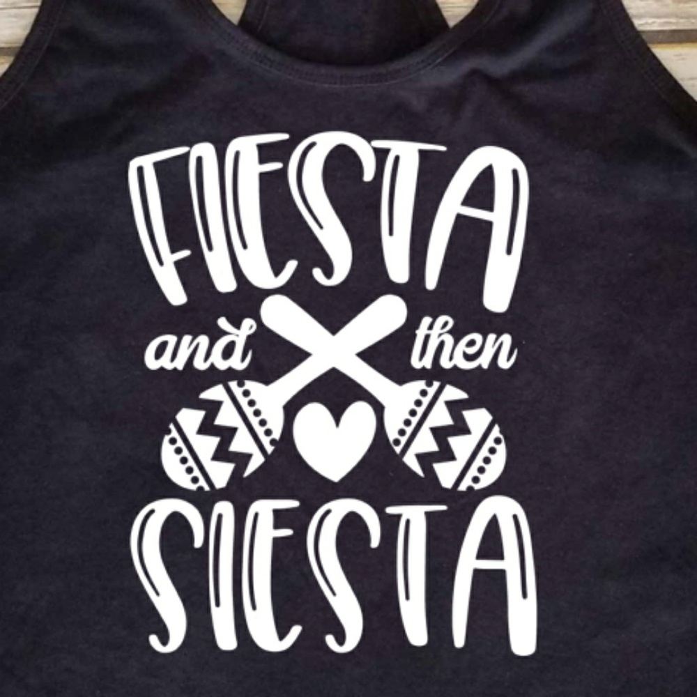 Fiesta and Then Siesta Maracas black tank top